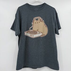 Pusheen T Shirt Adult Large Gray Short Sleeve Crew Neck DJ Graphic Print